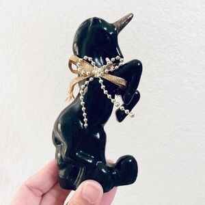 Trippie's Inc 1992 Vintage Porcelain Unicorn Figure Blackw/Gold Accents